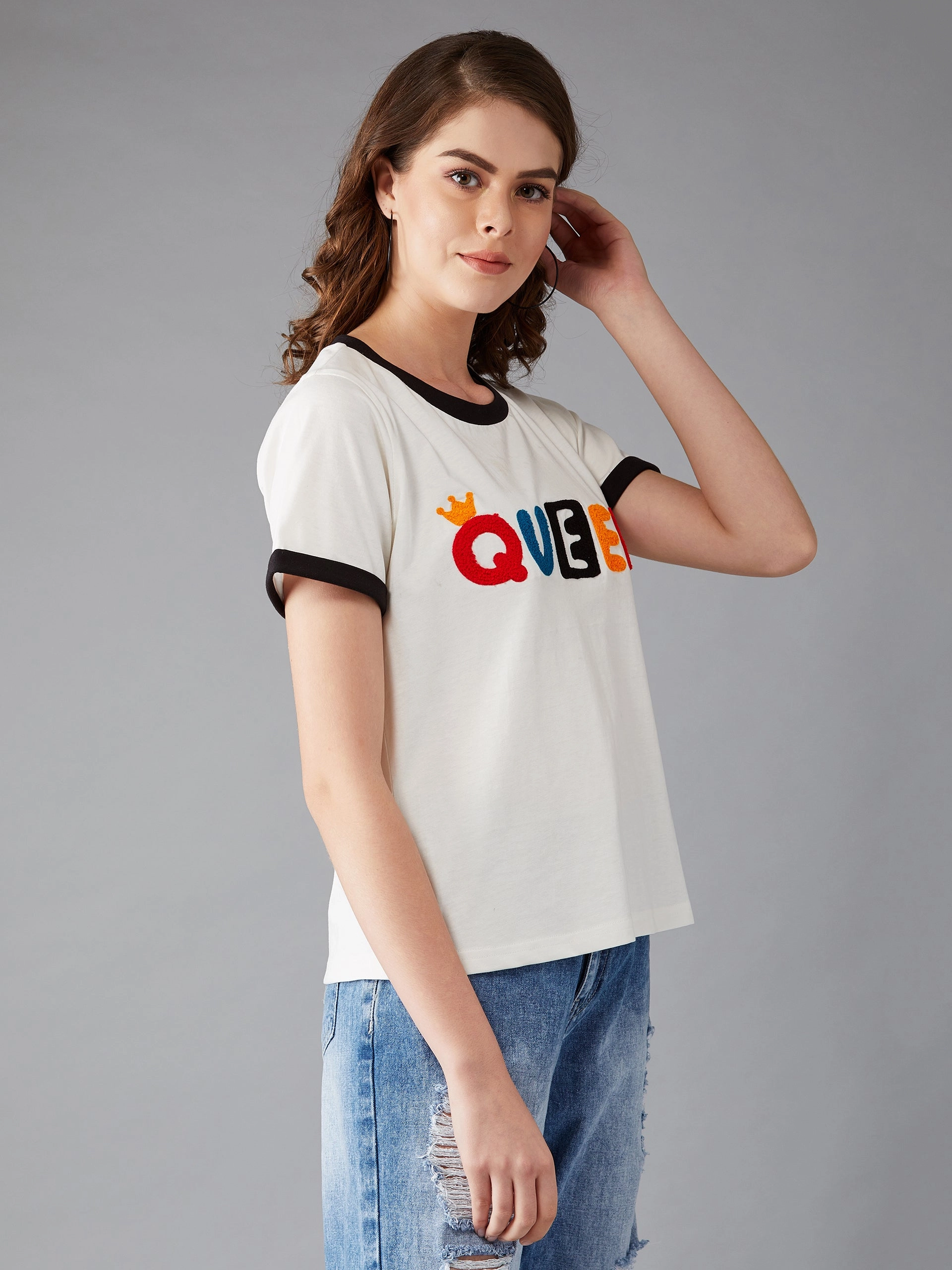 UV Protective Layer AbrasionResistant Surface Women's White Round Neck Short Sleeve Printed Basic Regular T-Shirt