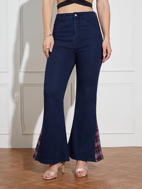 Women's Navy Blue High Rise Clean LooK Stretchable Denim Bootcut Jeans Creative Look Elegant Road Trip Modern Minimalist Urban Explorer