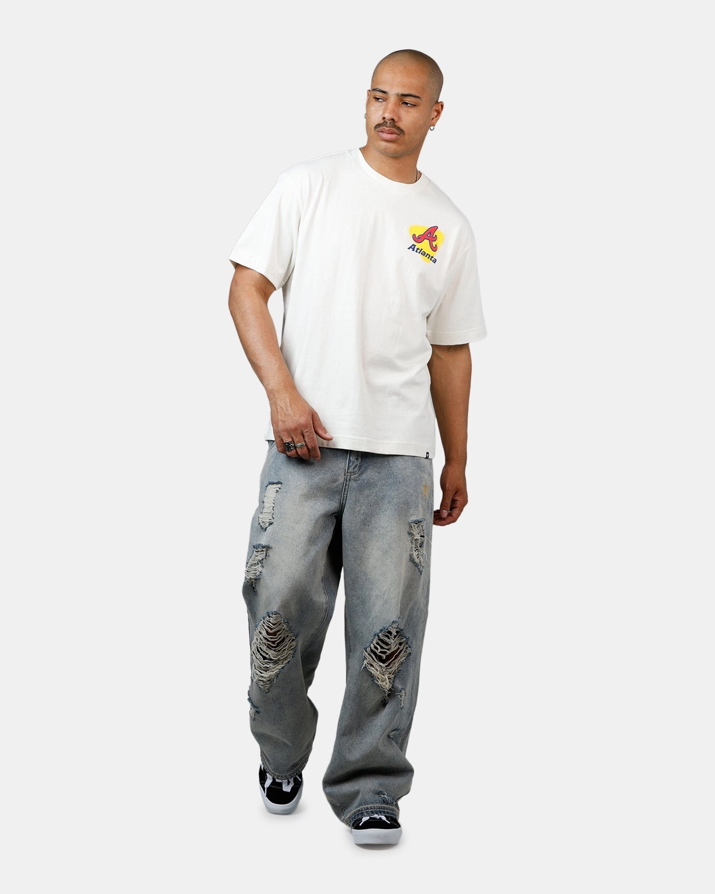 47 Brand Atlanta Braves All Fire T-Shirt White Yarn Dyed Fabric