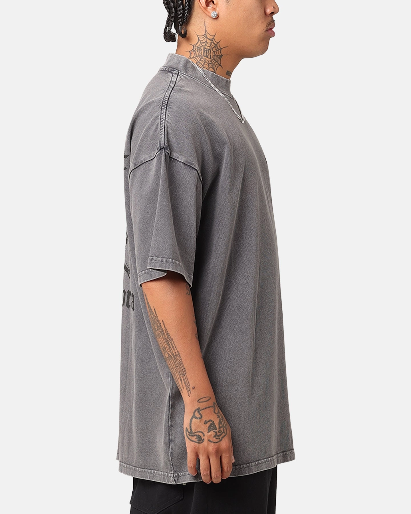 AntiStatic Weave Contrast Stitch Detail Saint Morta Ethereal T-Shirt Washed Charcoal