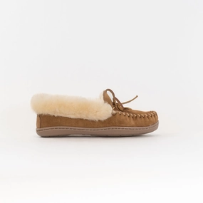 Minnetonka Alpine Sheepskin Moc Wide (Women's) - Tan Quick Fit Travel Comfy Walk Shoes