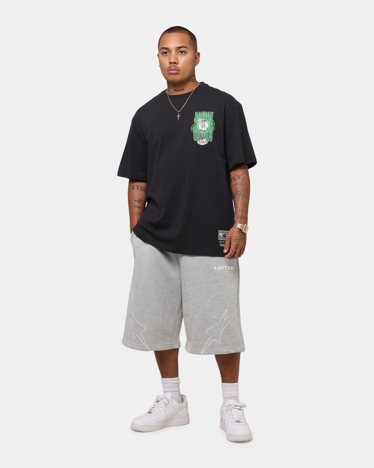 Mesh Panel Details Mitchell & Ness Boston Celtics 18-Time NBA Champions T-Shirt Faded Black