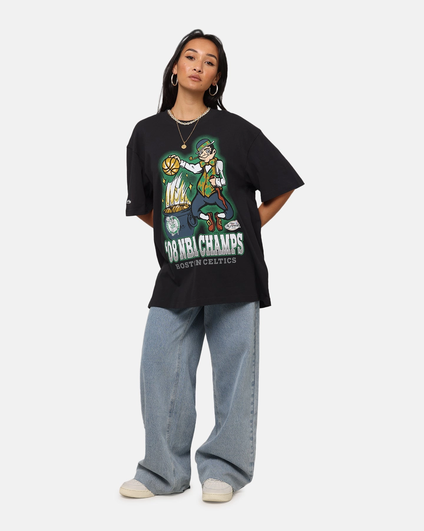 Mitchell & Ness Boston Celtics '08 NBA Champs T-Shirt Faded Black Mesh Panel Details FrenchTerryTexture