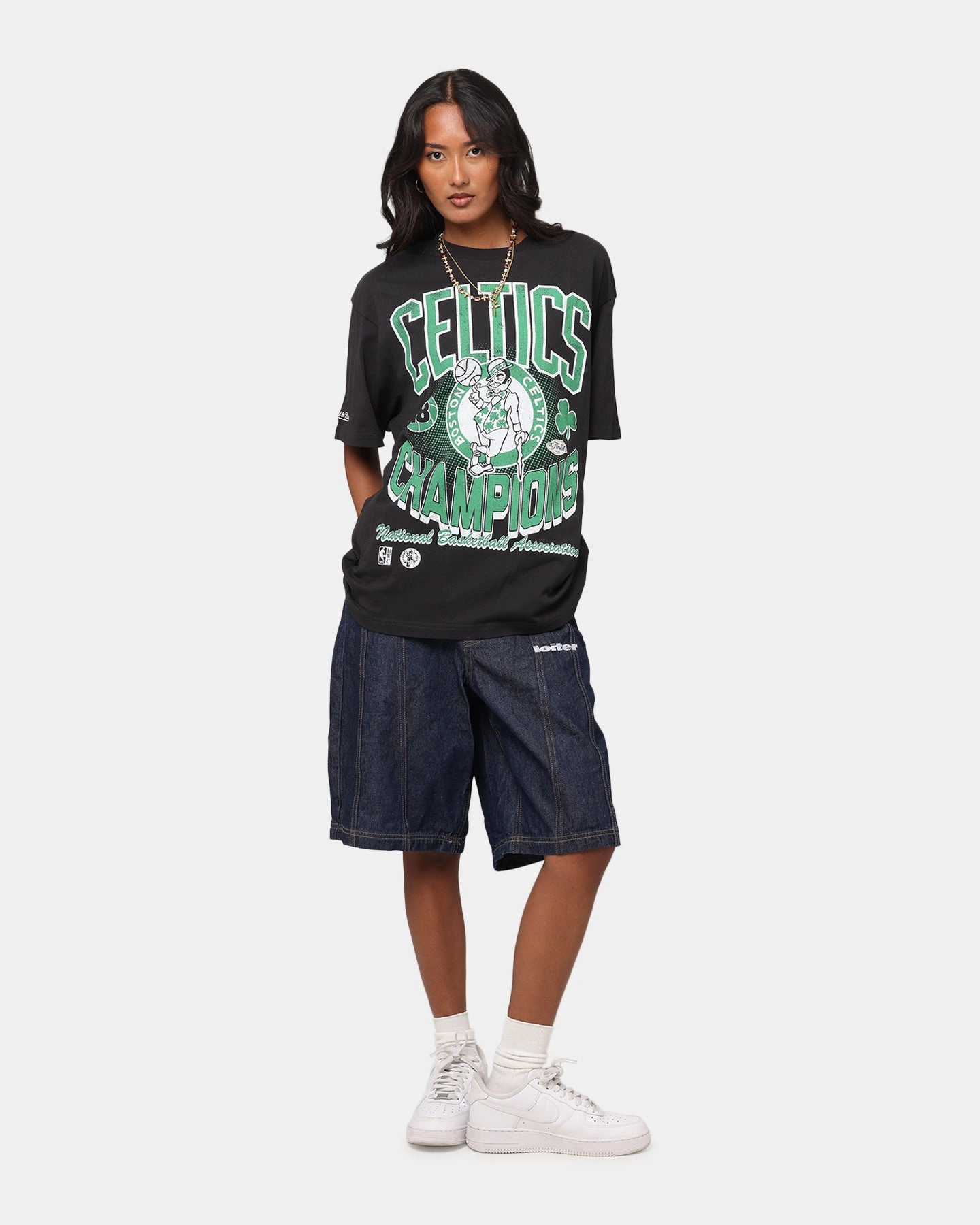 Ventilated Panel Design Double Stitched Seams Mitchell & Ness Boston Celtics Champions 'Luck of the Irish' T-Shirt Faded Black