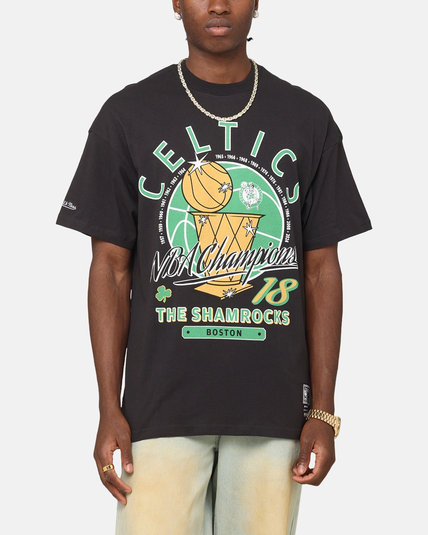 FadeResistant Finish QuickDry Textile Mitchell & Ness Boston Celtics Champions Report "Champ Pack" T-Shirt Faded Black