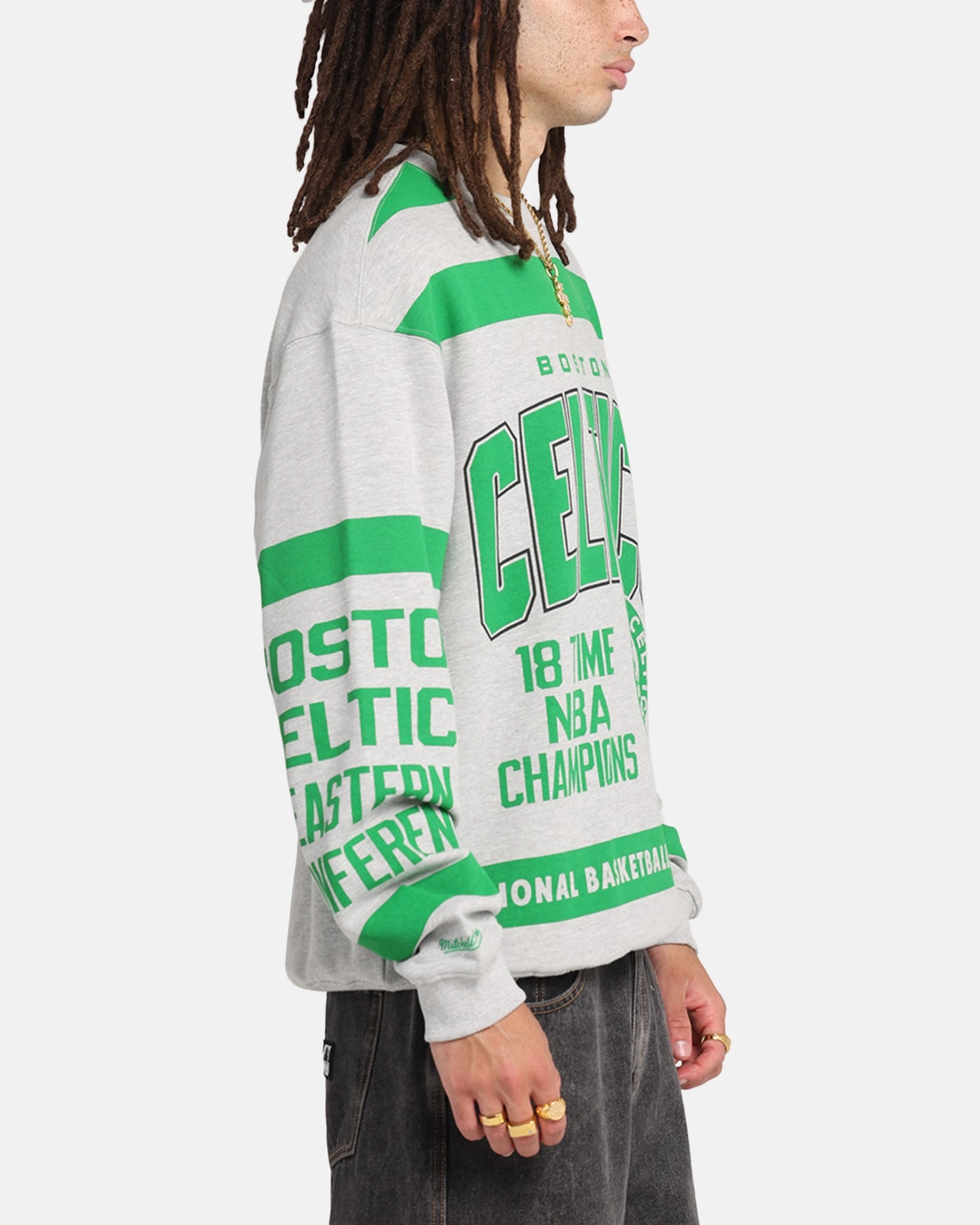EthicallySourcedMaterial Relaxed Blouse Mitchell & Ness Boston Celtics Letterform Crewneck Grey Marle/Official Team Color