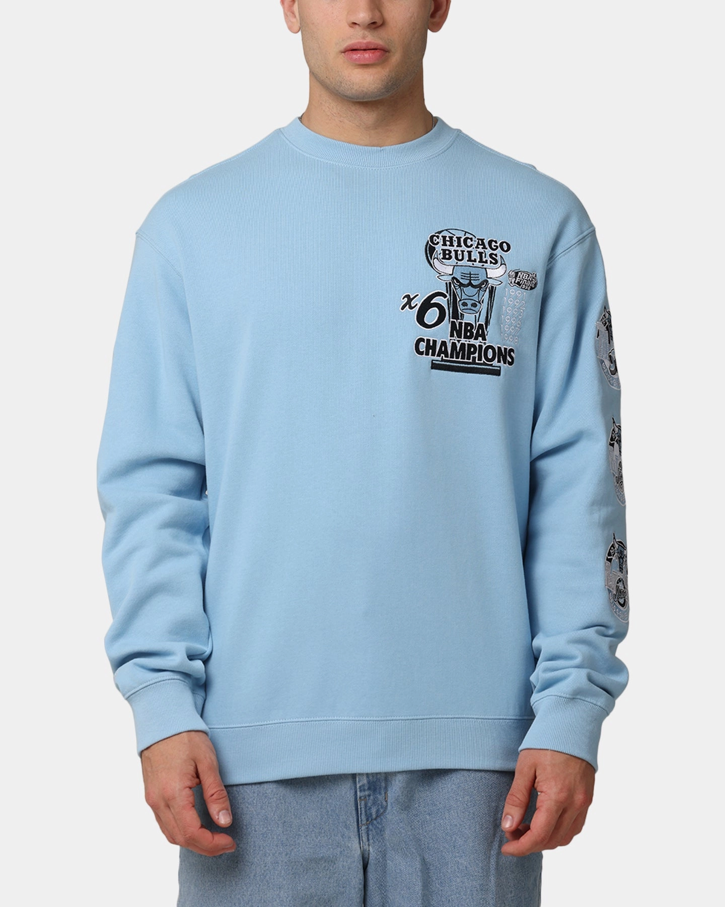 EasyCare Material Mitchell & Ness Chicago Bulls 'UNC To Chicago' Champions Crewneck Light Blue