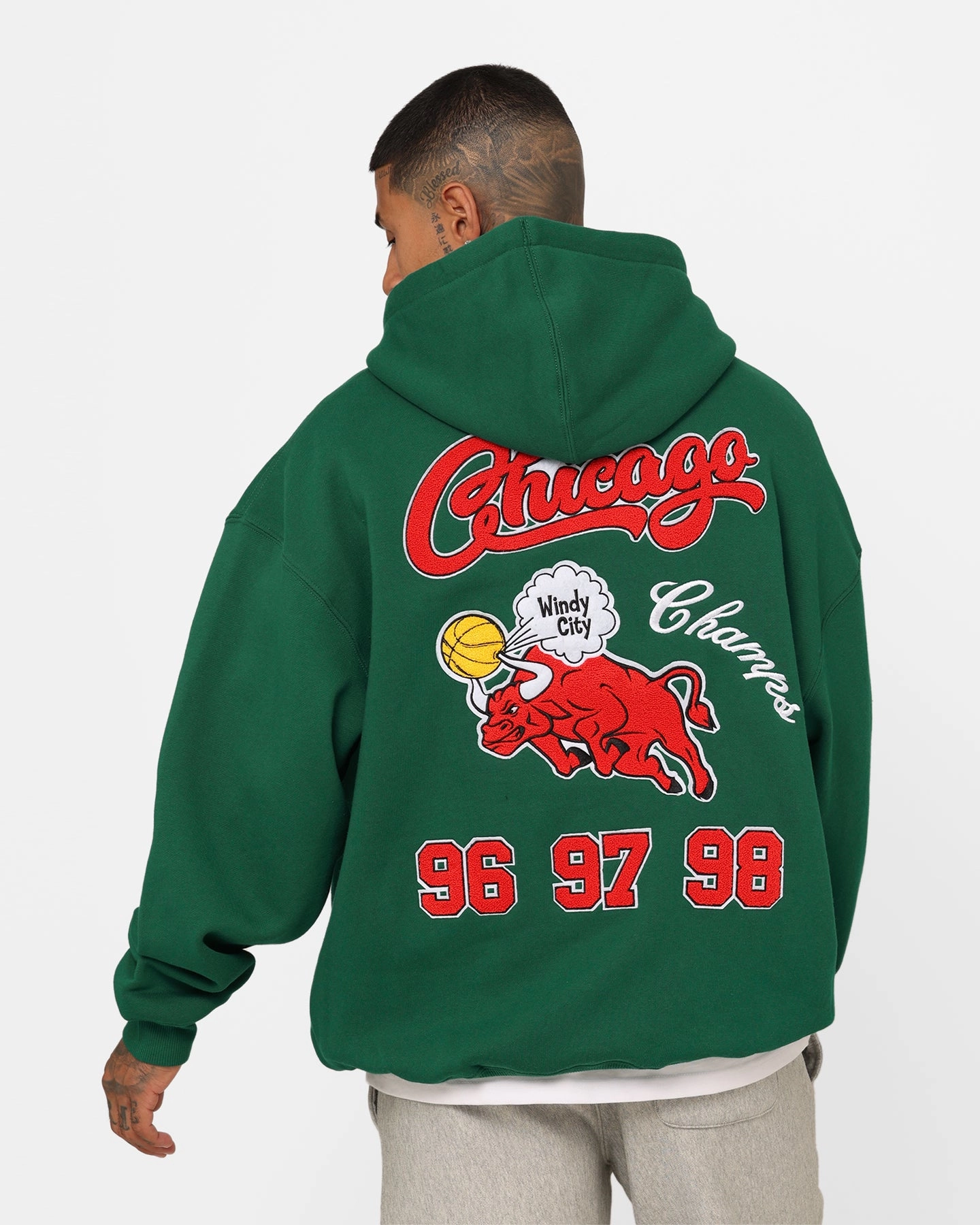 Airflow Mesh Lining MidweightJersey Mitchell & Ness Chicago Bulls Letterman Hoodie Malachite Green