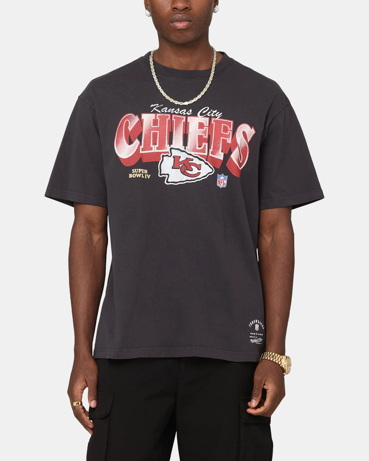 Mitchell & Ness Kansas City Chiefs Arch T-Shirt Faded Black NonIrritatingTags Ventilated Back Panels