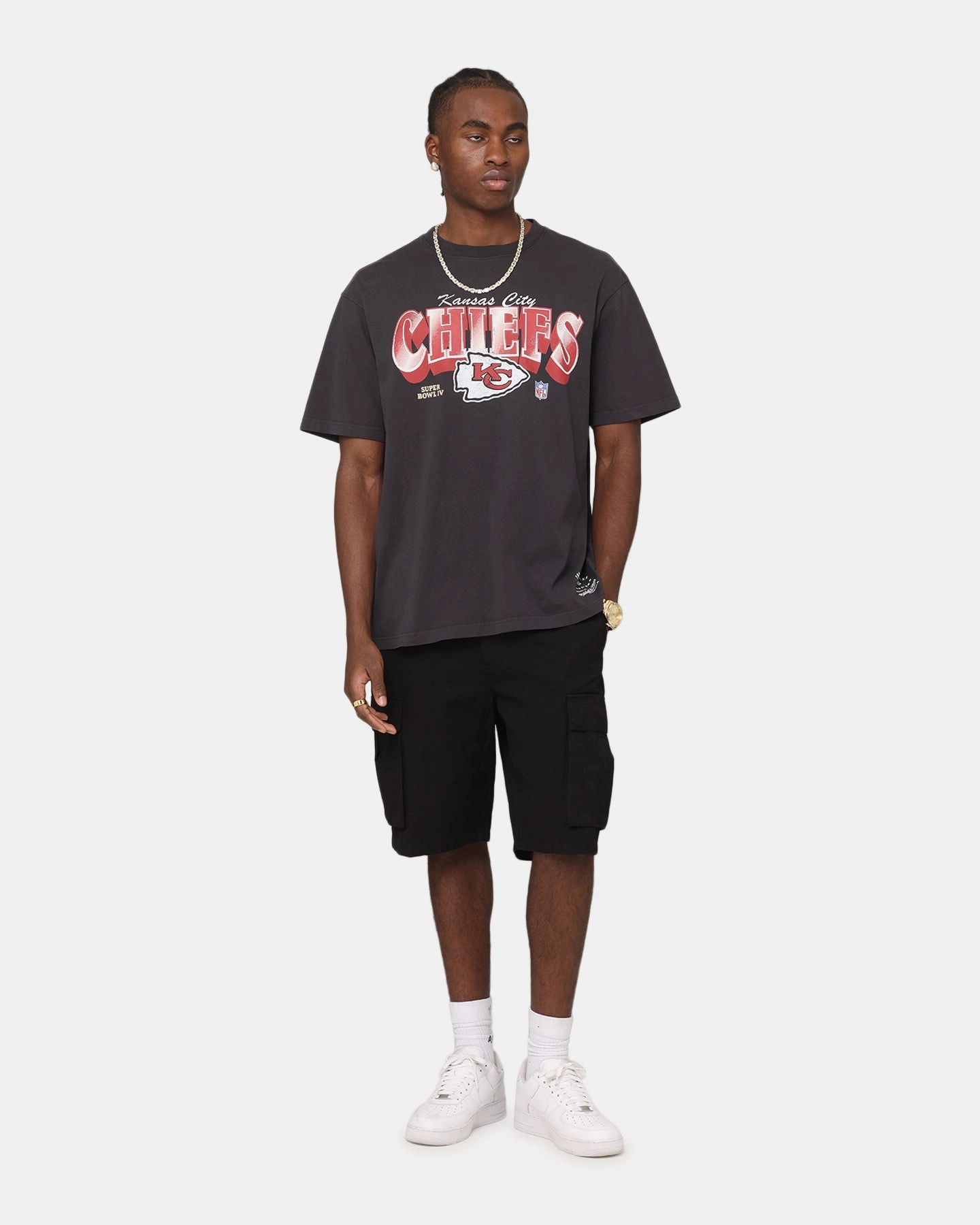 Mitchell & Ness Kansas City Chiefs Arch T-Shirt Faded Black Two Tone Weave