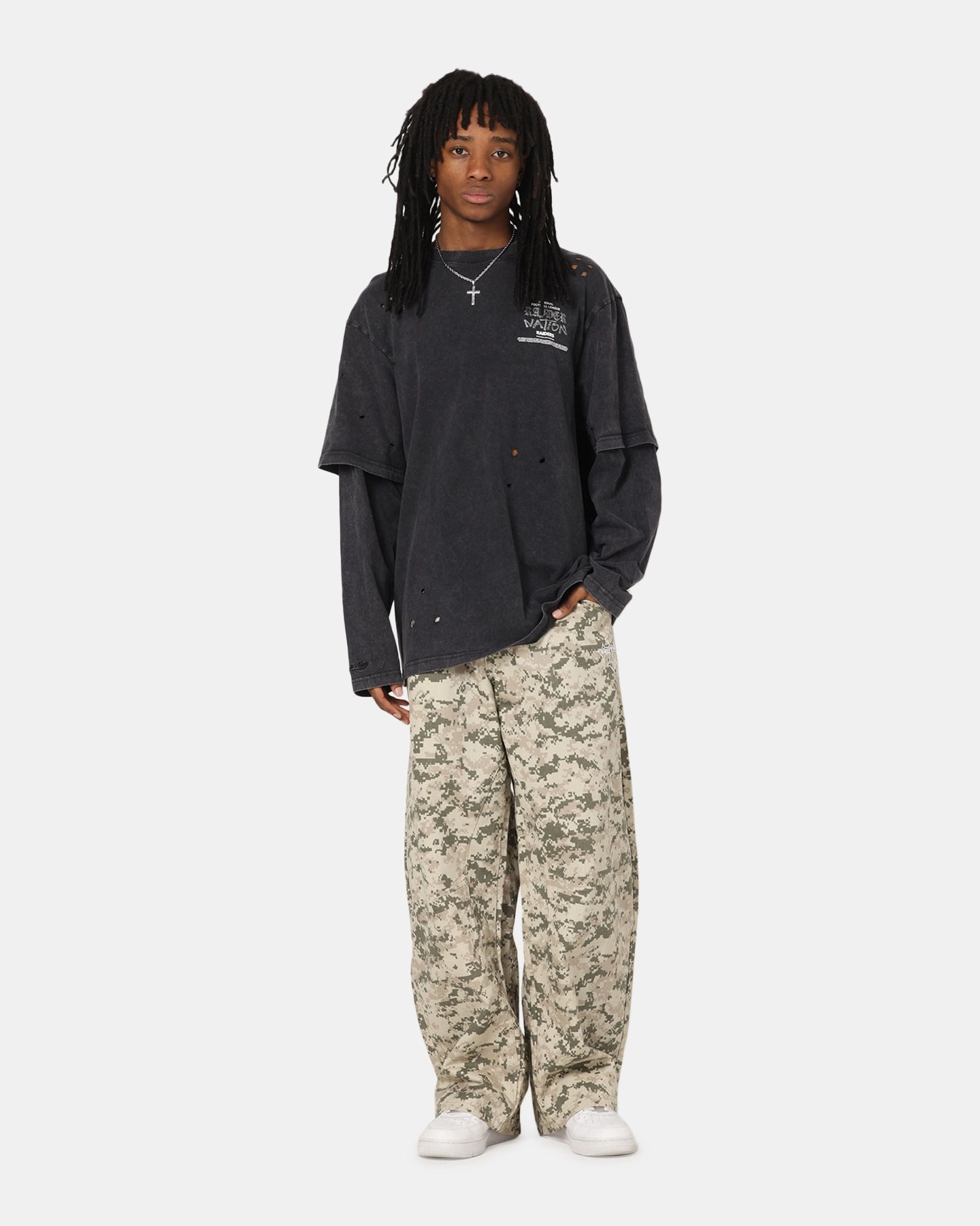 Mitchell & Ness Las Vegas Raiders Chromed Mock Long Sleeve T-Shirt Faded Black preshrunk