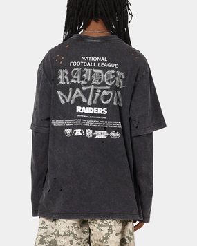 Mitchell & Ness Las Vegas Raiders Chromed Mock Long Sleeve T-Shirt Faded Black Stretch Technology TailoredCut