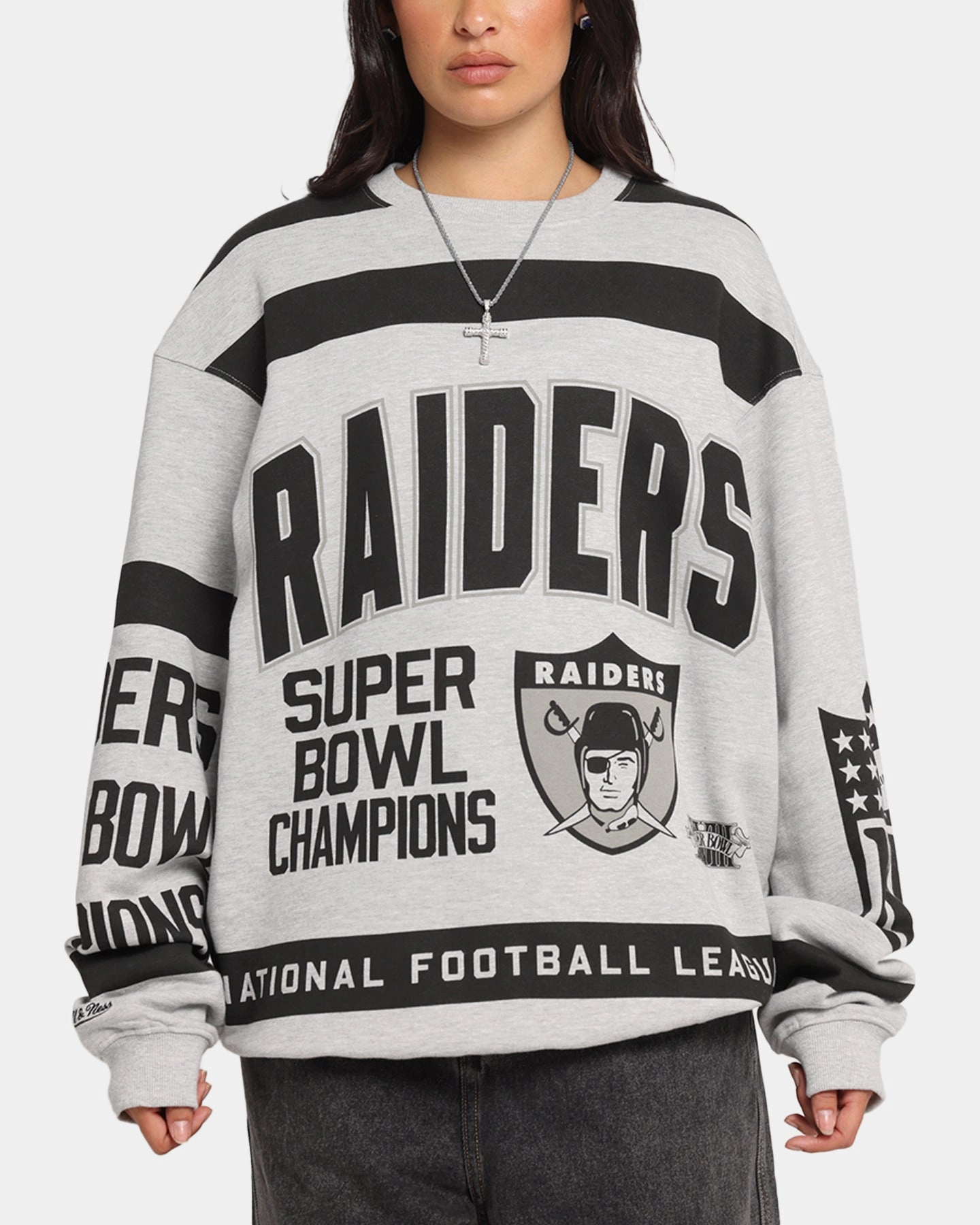 Mitchell & Ness Las Vegas Raiders Letterform Crewneck Grey Marle/Official Team Color Midweight Four Way Stretch Loose Tee