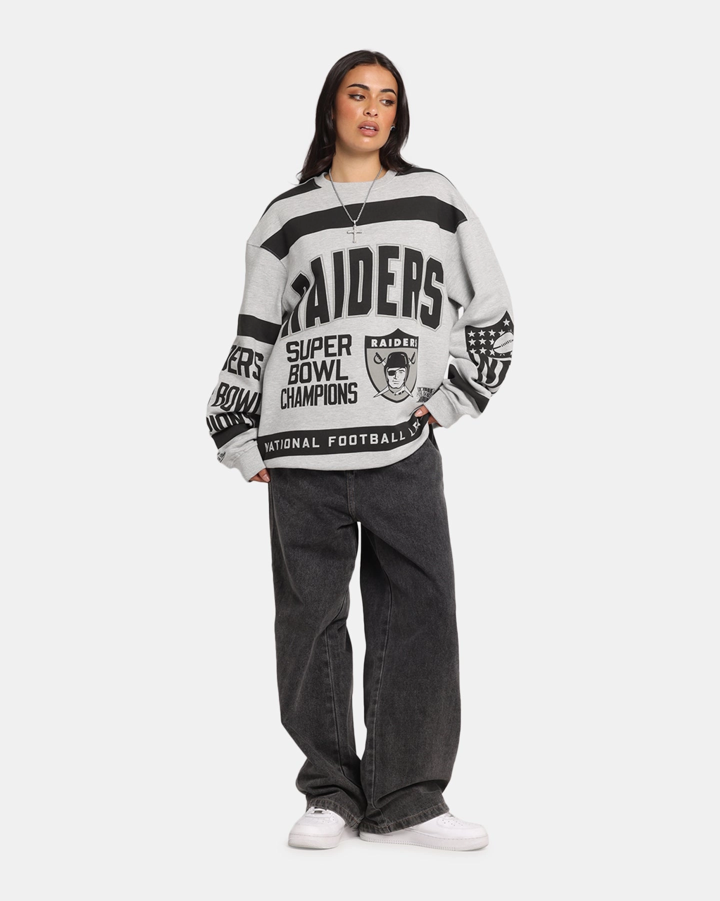 Mitchell & Ness Las Vegas Raiders Letterform Crewneck Grey Marle/Official Team Color AntiFade Treatment