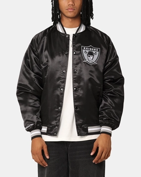 Mitchell & Ness Las Vegas Raiders Lightweight Satin Jacket Black High Collar Style Light Diffusing Fabric