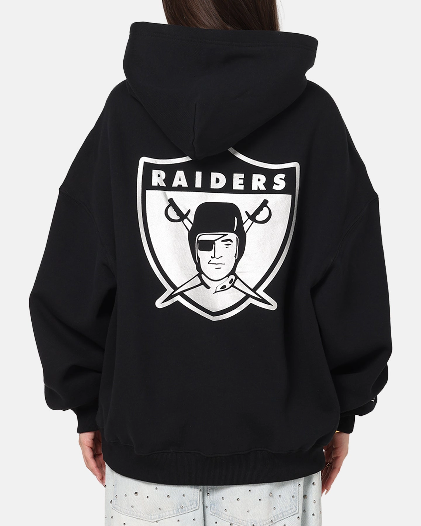 Bamboo Derived Material Tailored Silhouette Mitchell & Ness Las Vegas Raiders Rhinestone Hoodie Faded Black