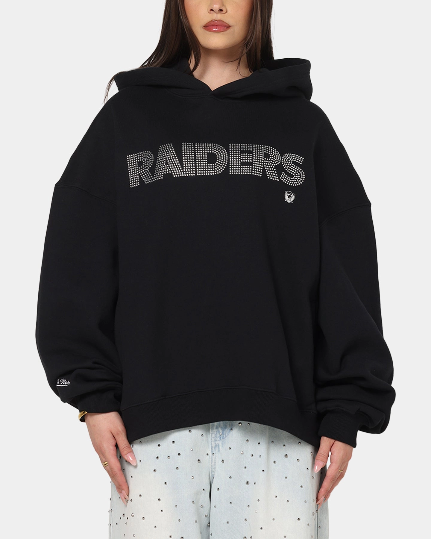 Mitchell & Ness Las Vegas Raiders Rhinestone Hoodie Faded Black Drop Shoulder