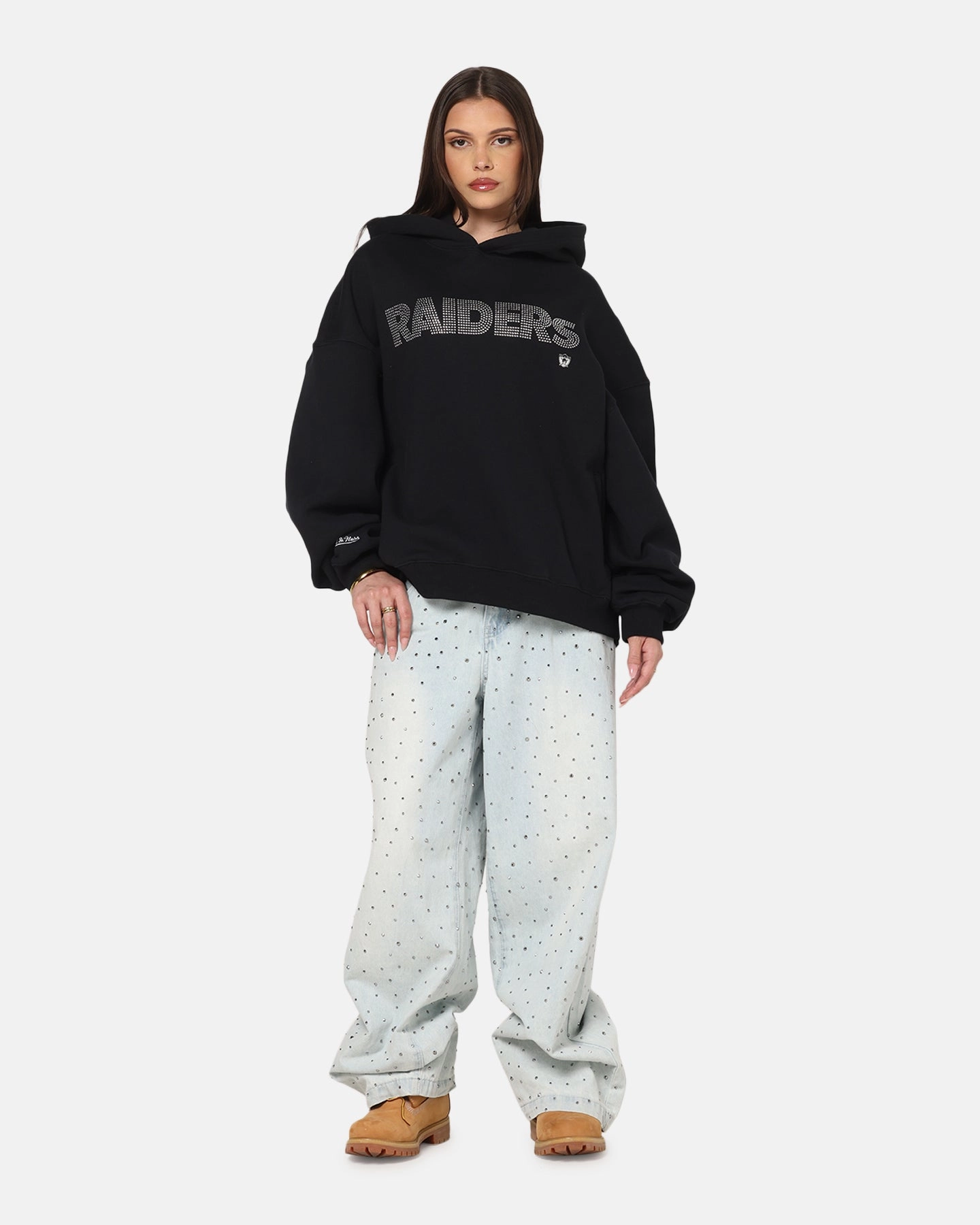 Easycare High Thread Count Cotton Mitchell & Ness Las Vegas Raiders Rhinestone Hoodie Faded Black