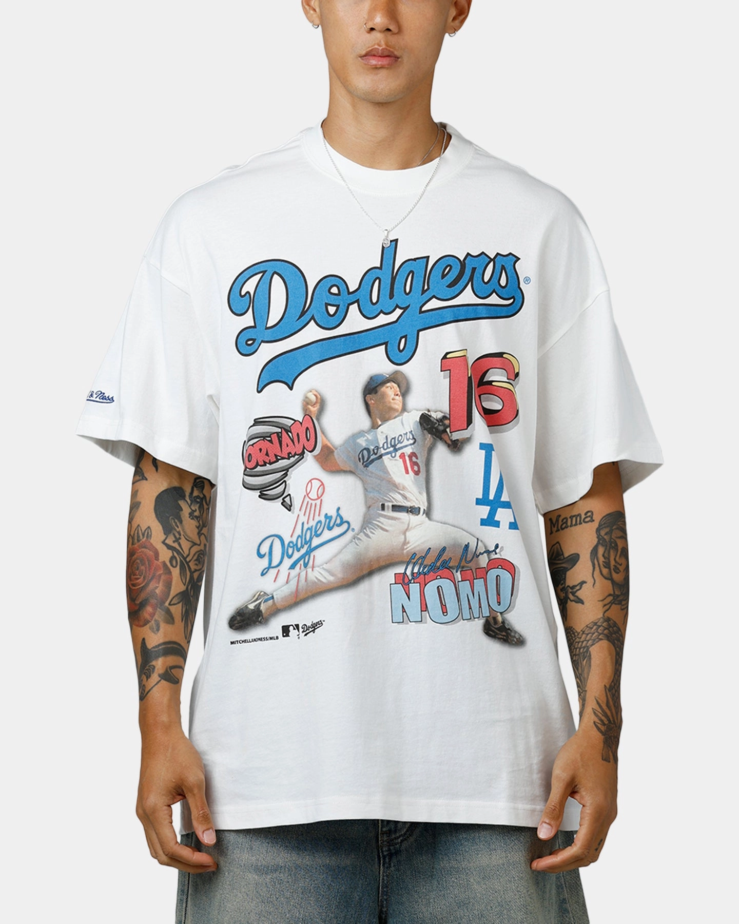 Fitted Design Mitchell & Ness Los Angeles Dodgers Hideo Nomo Tornado T-Shirt Vintage White