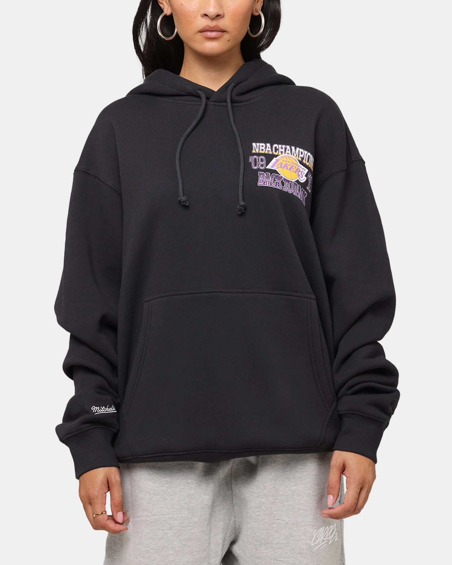 FourWay Stretch Fabric Mitchell & Ness Los Angeles Lakers Back To Back Hoodie Faded Black