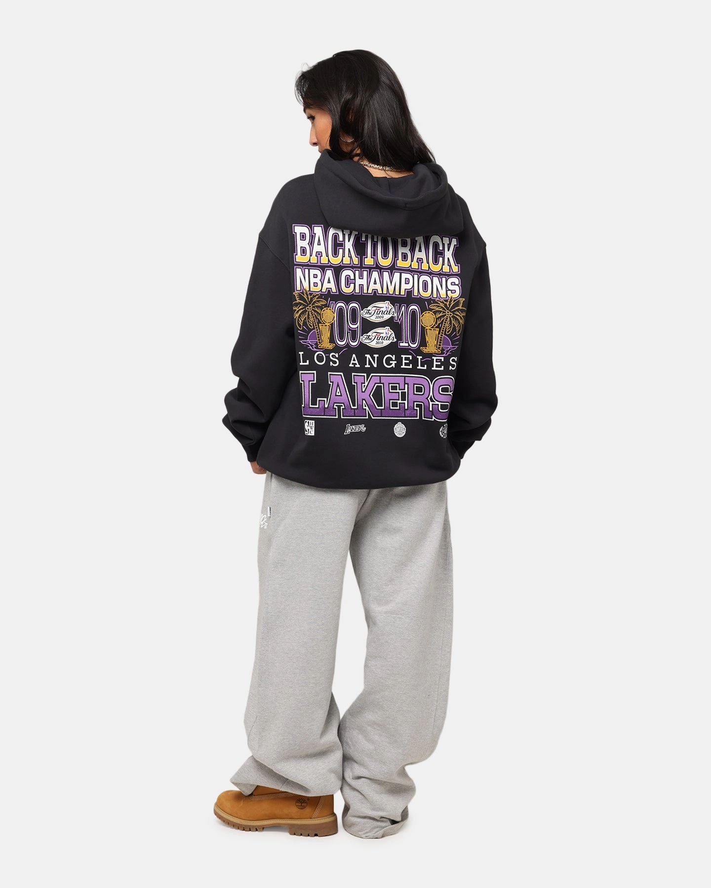OversizedFit Mitchell & Ness Los Angeles Lakers Back To Back Hoodie Faded Black
