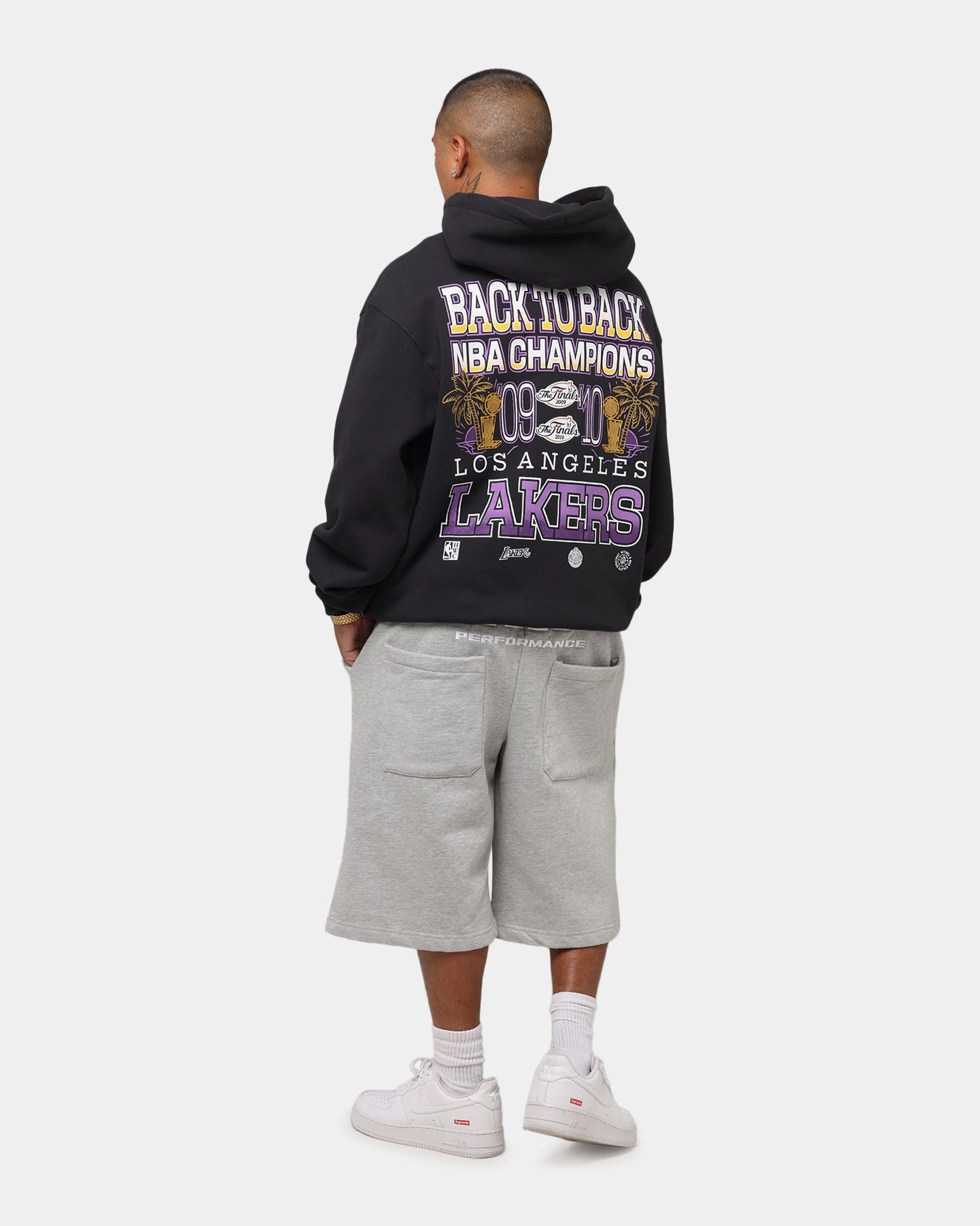 Mitchell & Ness Los Angeles Lakers Back To Back Hoodie Faded Black Multipurpose Design