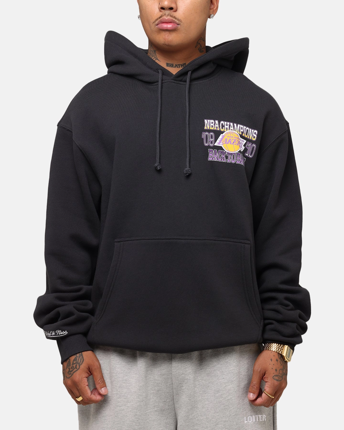 Fashionable Shirt QuickRelease Closures Mitchell & Ness Los Angeles Lakers Back To Back Hoodie Faded Black