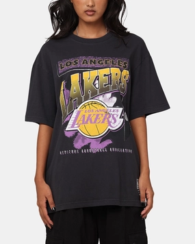 Mitchell & Ness Los Angeles Lakers Brush Off 2.0 T-Shirt Faded Black Lightweight Weave Elasticated Trim