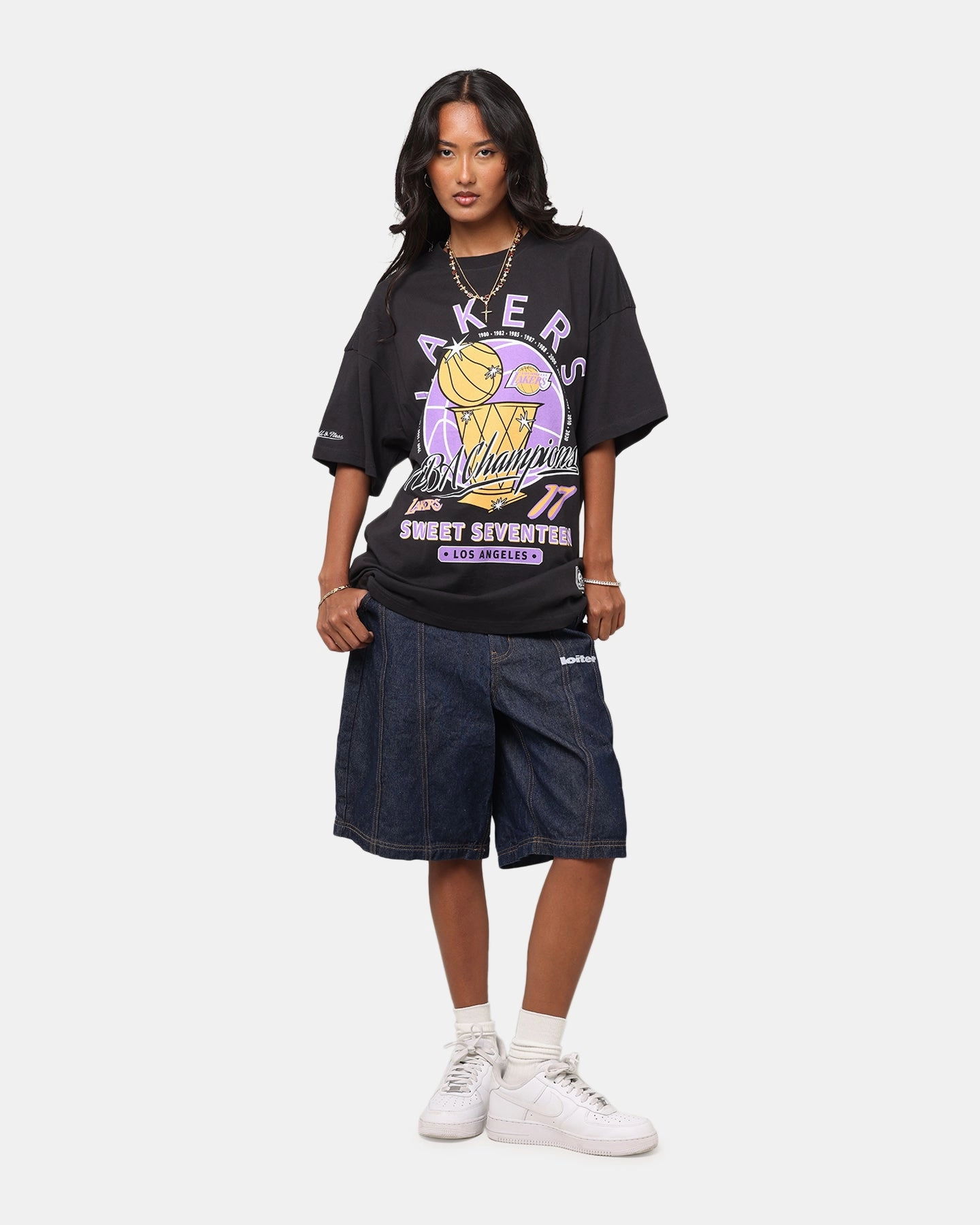 Mitchell & Ness Los Angeles Lakers Champions Report "Champ Pack" T-Shirt Faded Black Antibacterial