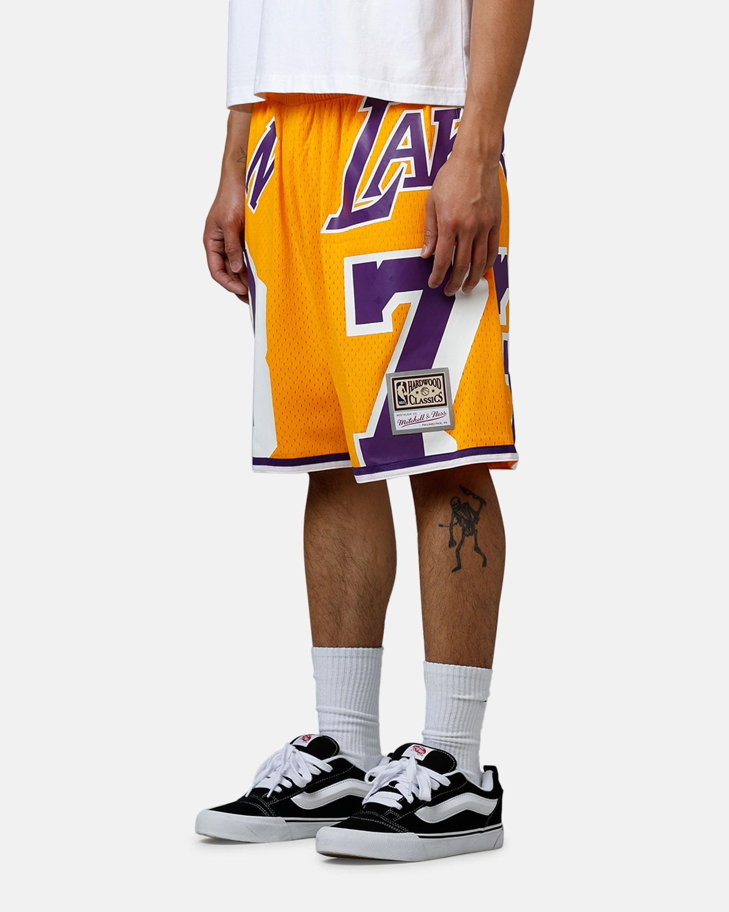 Non Restrictive Fit Built In Filter Layer Mitchell & Ness Los Angeles Lakers Dennis Rodman Maxxed Out Shorts Yellow/Purple