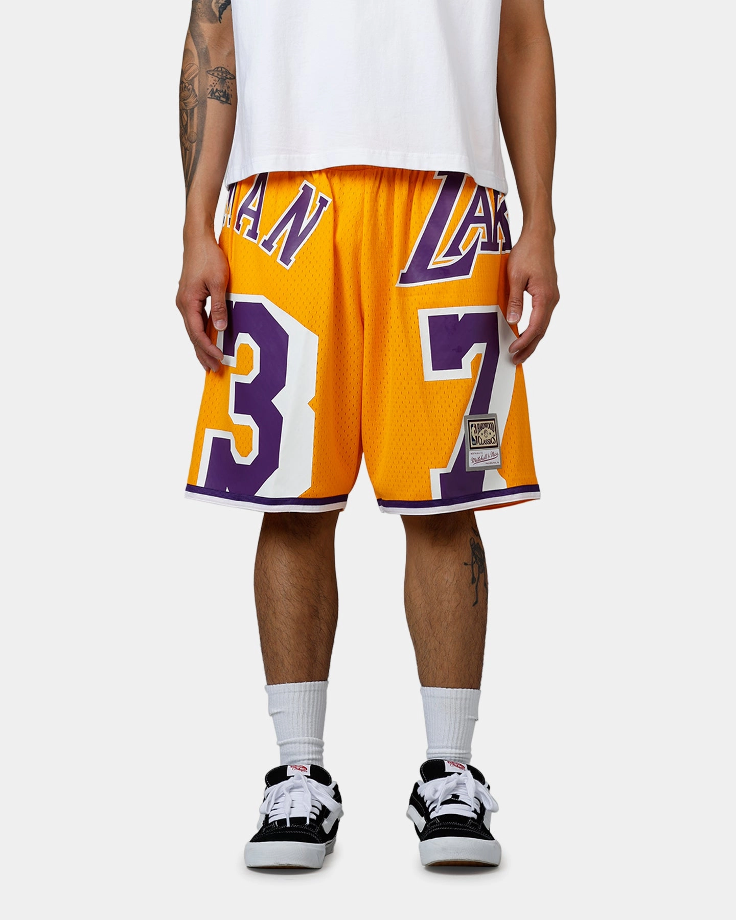 QuickRelease Durable Fiber Blend Mitchell & Ness Los Angeles Lakers Dennis Rodman Maxxed Out Shorts Yellow/Purple