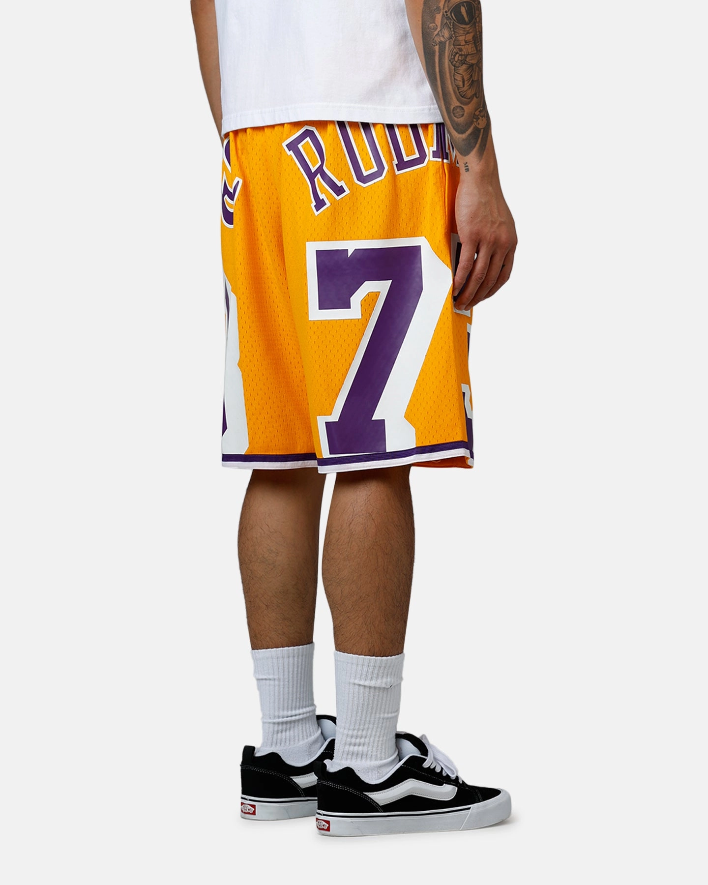 Mitchell & Ness Los Angeles Lakers Dennis Rodman Maxxed Out Shorts Yellow/Purple Adaptive Fit Technology Tencel Cotton Hybrid Weave