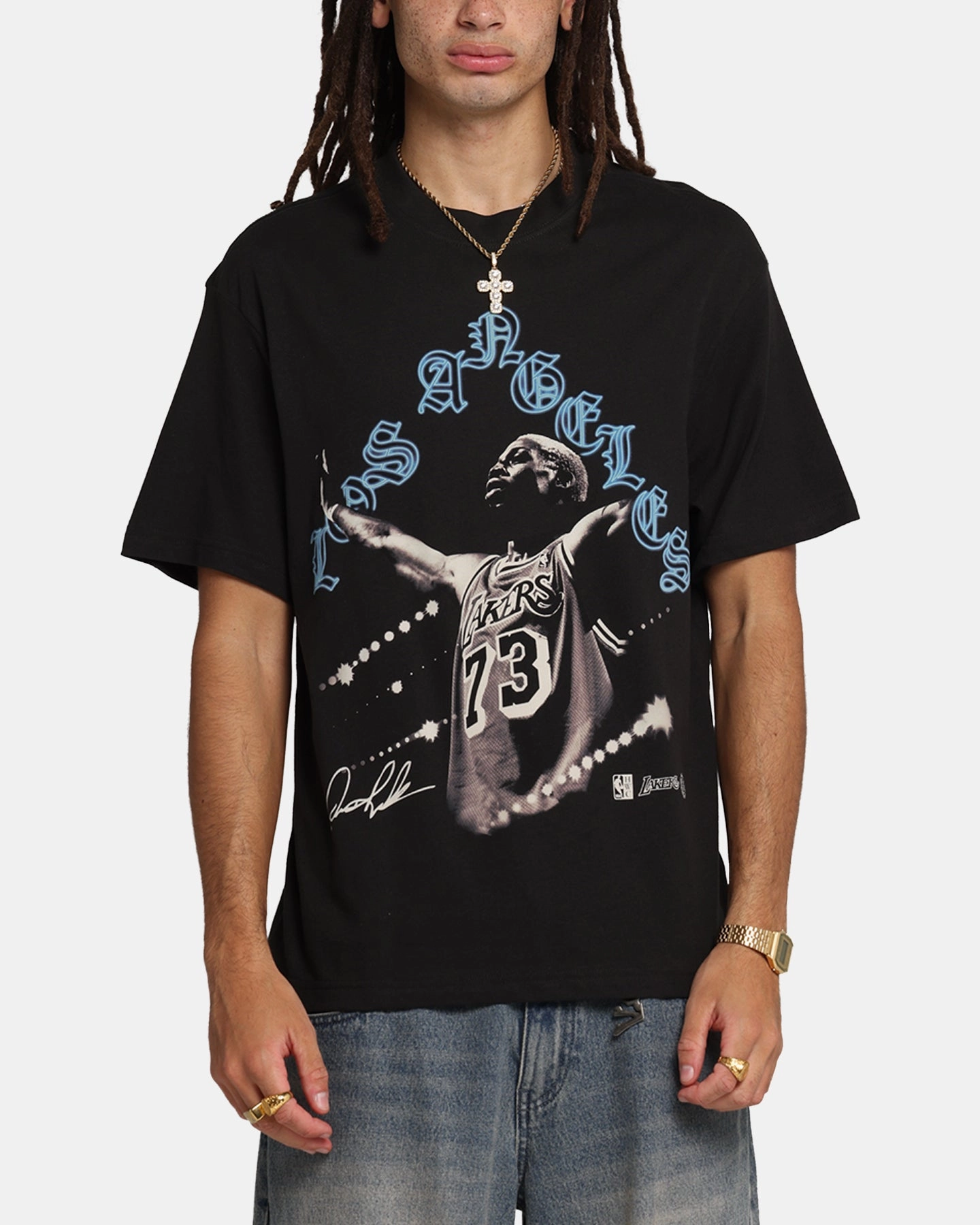 LowMaintenance Mitchell & Ness Los Angeles Lakers Dennis Rodman Xray Glow T-Shirt Black