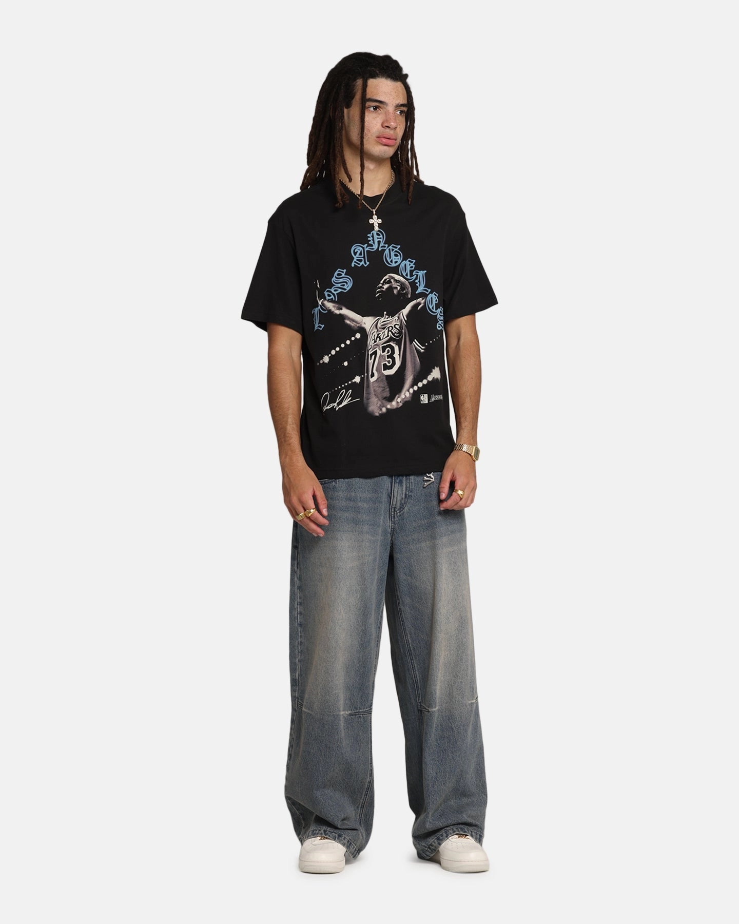 AthleisureCompatible AntiSnagYarnProcessing Mitchell & Ness Los Angeles Lakers Dennis Rodman Xray Glow T-Shirt Black