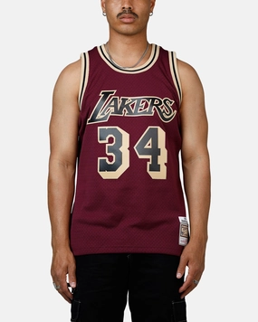 Mitchell & Ness Los Angeles Lakers Shaquille O'Neal 1996 Swingman Jersey Burgundy Printed top QuickRelease Fastener
