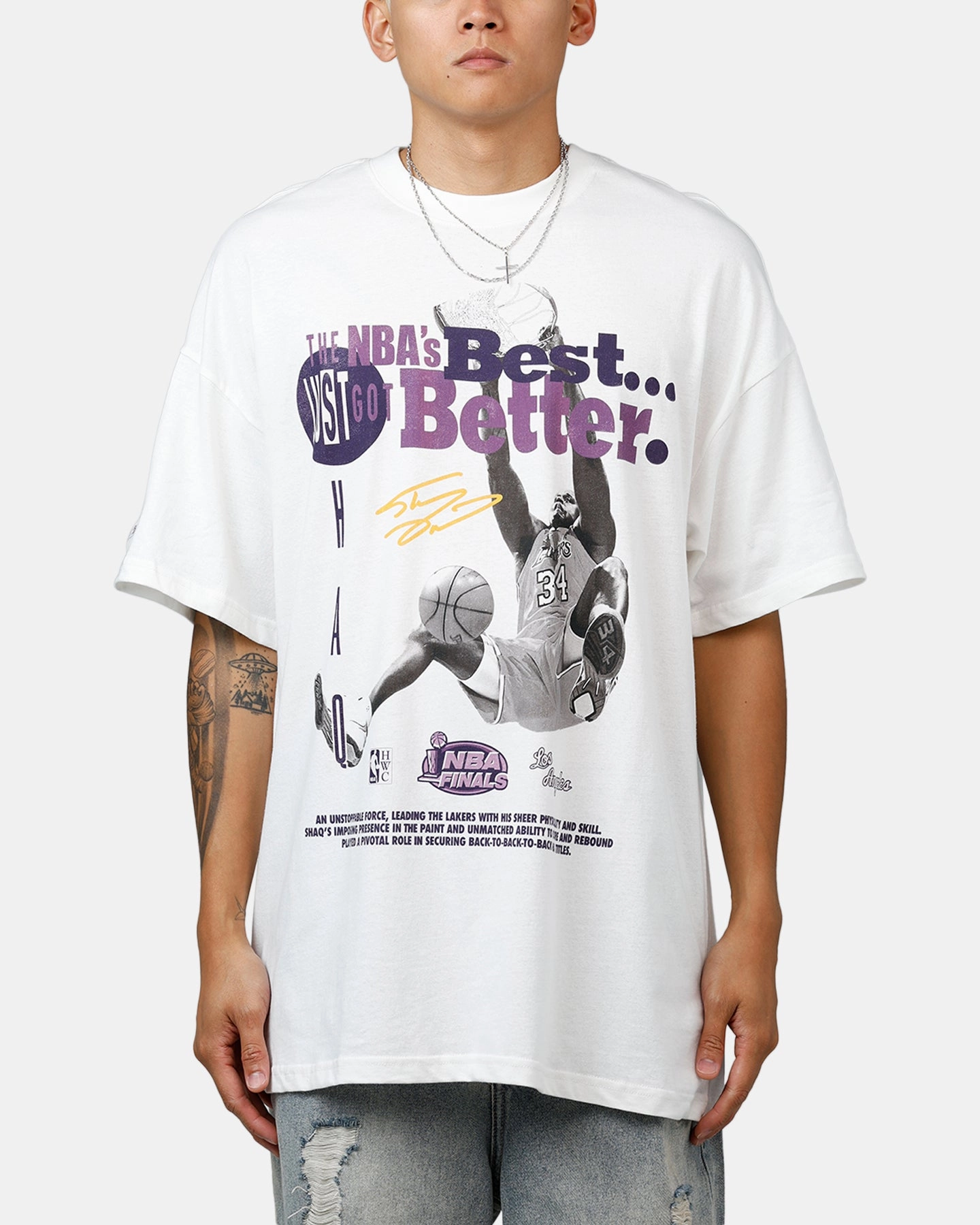 Mitchell & Ness Los Angeles Lakers Shaquille O'Neal Got Better T-Shirt Vintage White AntiSnagYarnProcessing