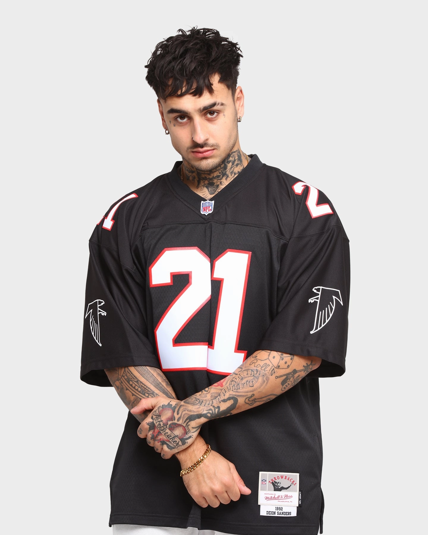 MItchell & Ness Men's Atlanta Falcons Deion Sanders #21 Legacy Jersey Black Multipurpose Design