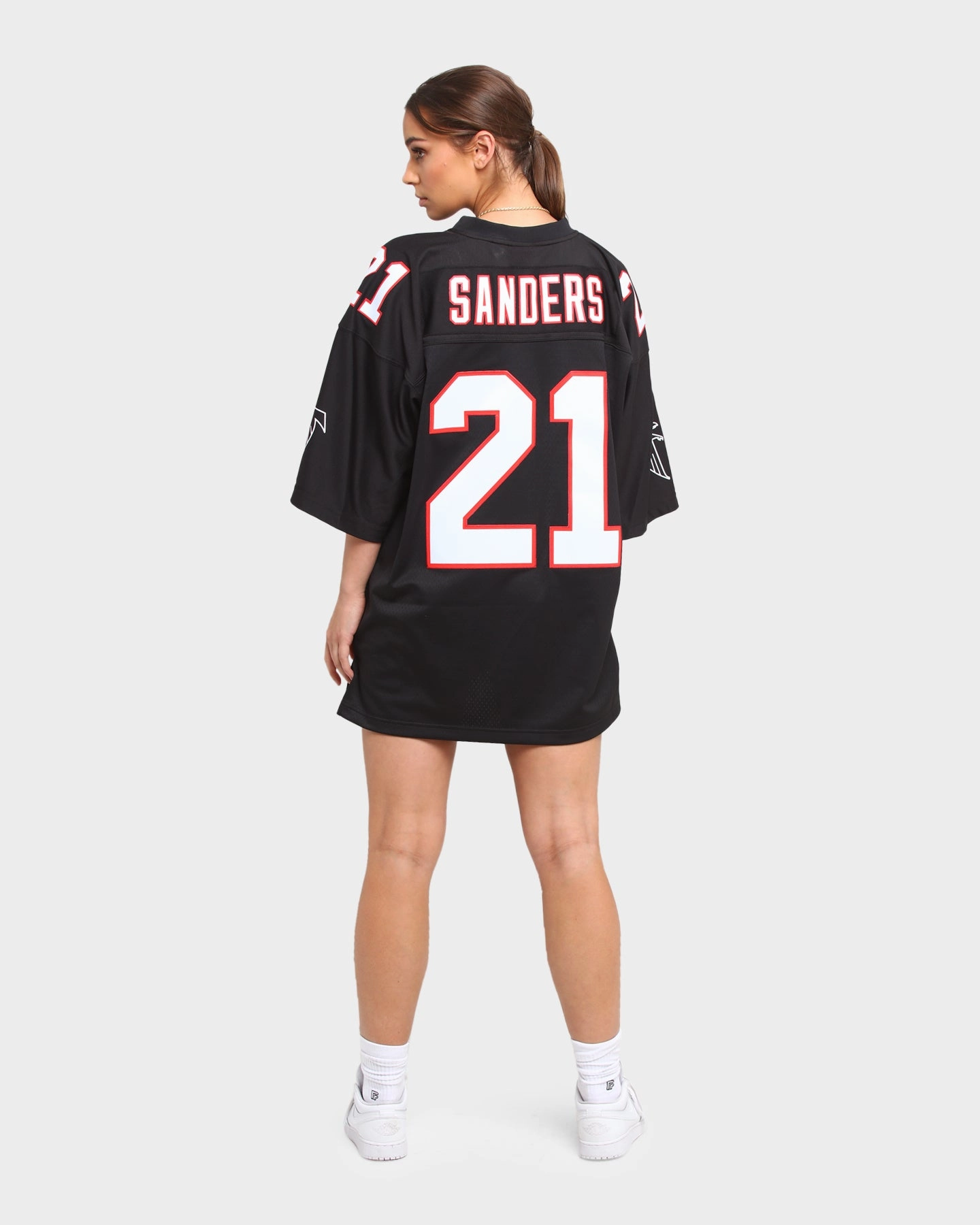 Breathable back panel EcoFriendly Manufacturing MItchell & Ness Men's Atlanta Falcons Deion Sanders #21 Legacy Jersey Black