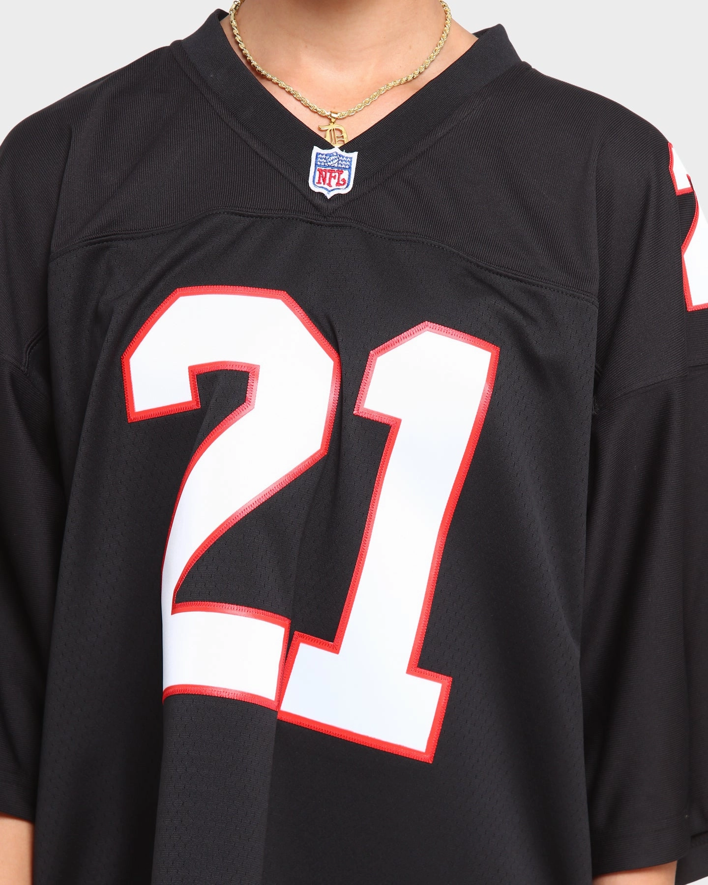 Sustainable Fabric Blend Softened Edges MItchell & Ness Men's Atlanta Falcons Deion Sanders #21 Legacy Jersey Black