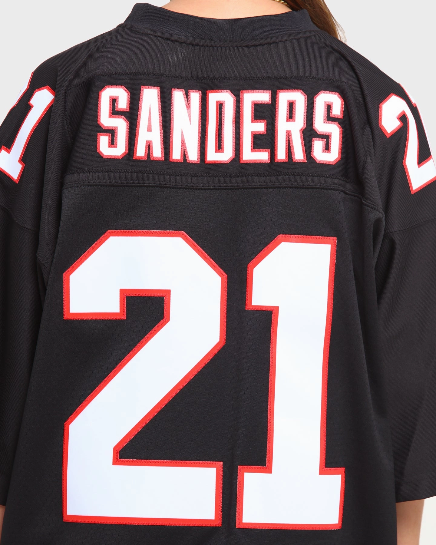 MItchell & Ness Men's Atlanta Falcons Deion Sanders #21 Legacy Jersey Black Ribbed Collar Design