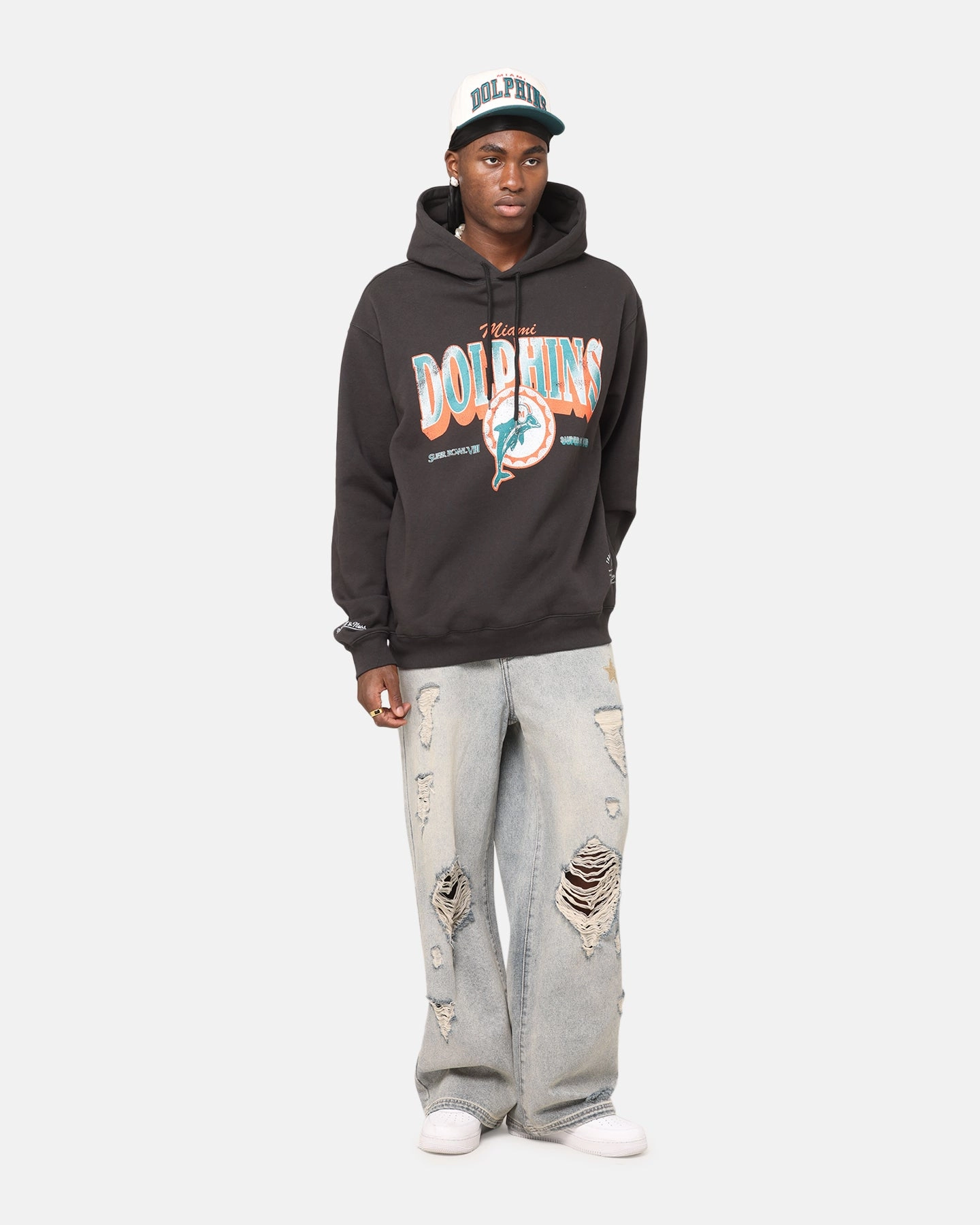 Eco friendly materials Mitchell & Ness Miami Dolphins Arch Hoodie Faded Black
