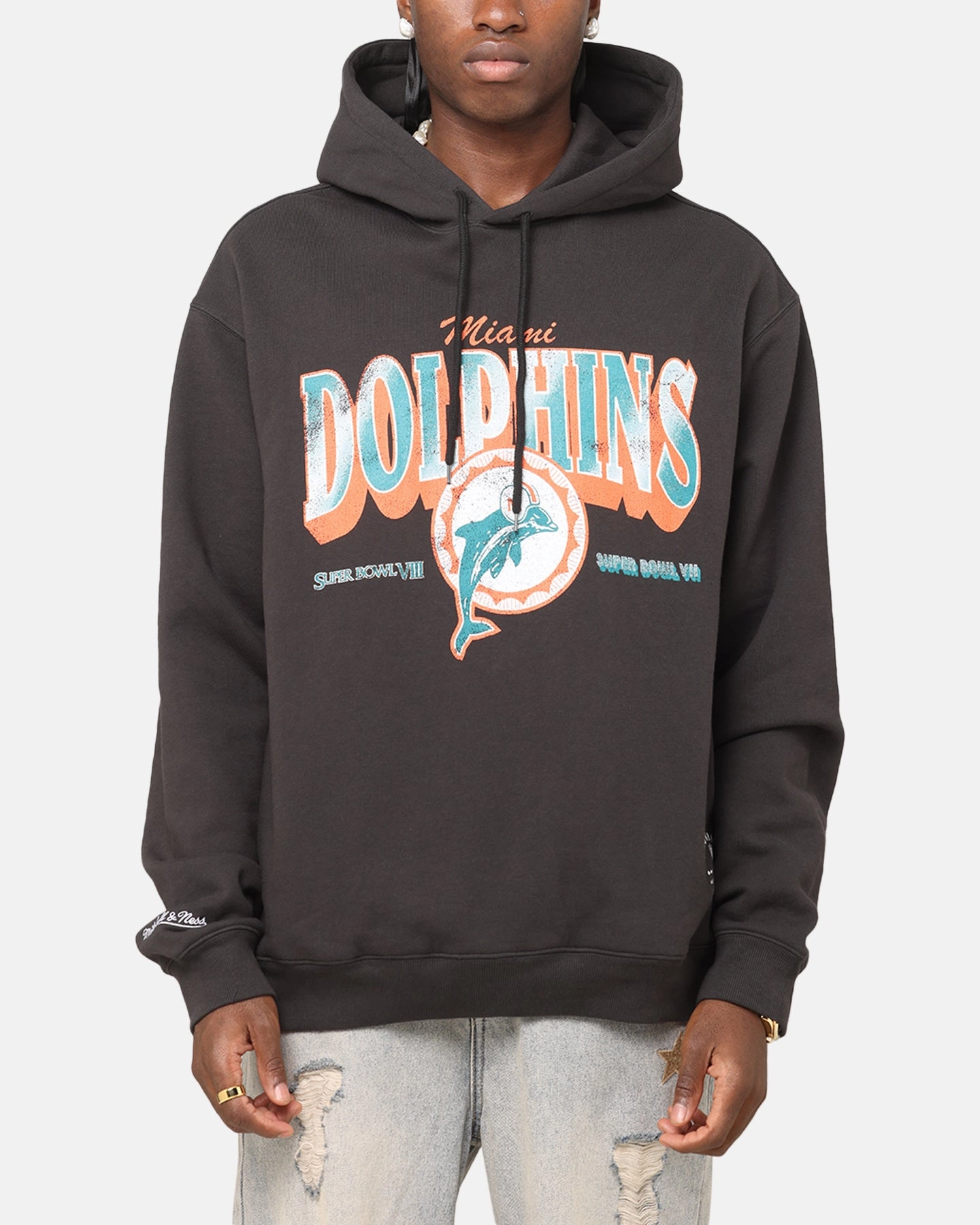 ZeroWaste Construction Mitchell & Ness Miami Dolphins Arch Hoodie Faded Black