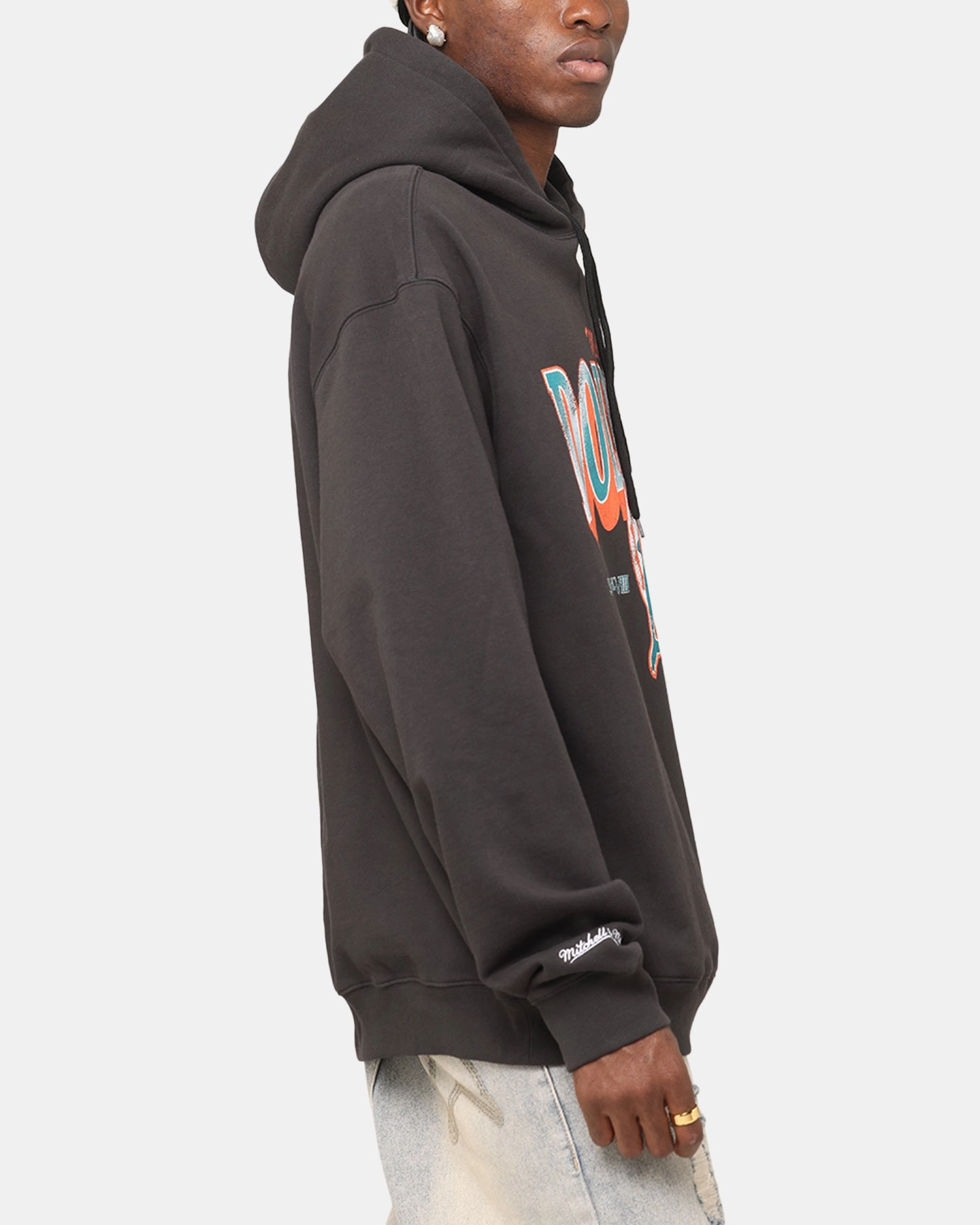 Mitchell & Ness Miami Dolphins Arch Hoodie Faded Black Grid Texture Fabric