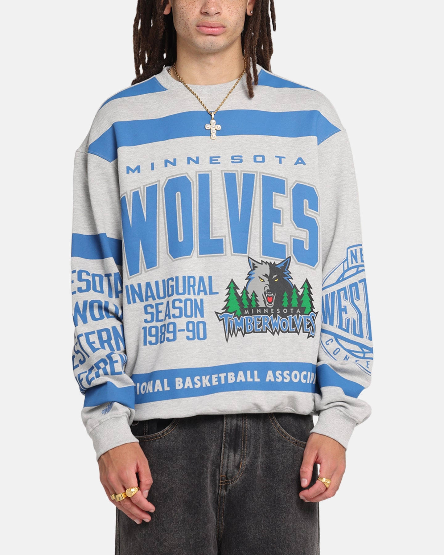 Fashionable Tank AntiPilling Finish Mitchell & Ness Minnesota Timberwolves Letterform Crewneck Grey Marle/Official Team Color