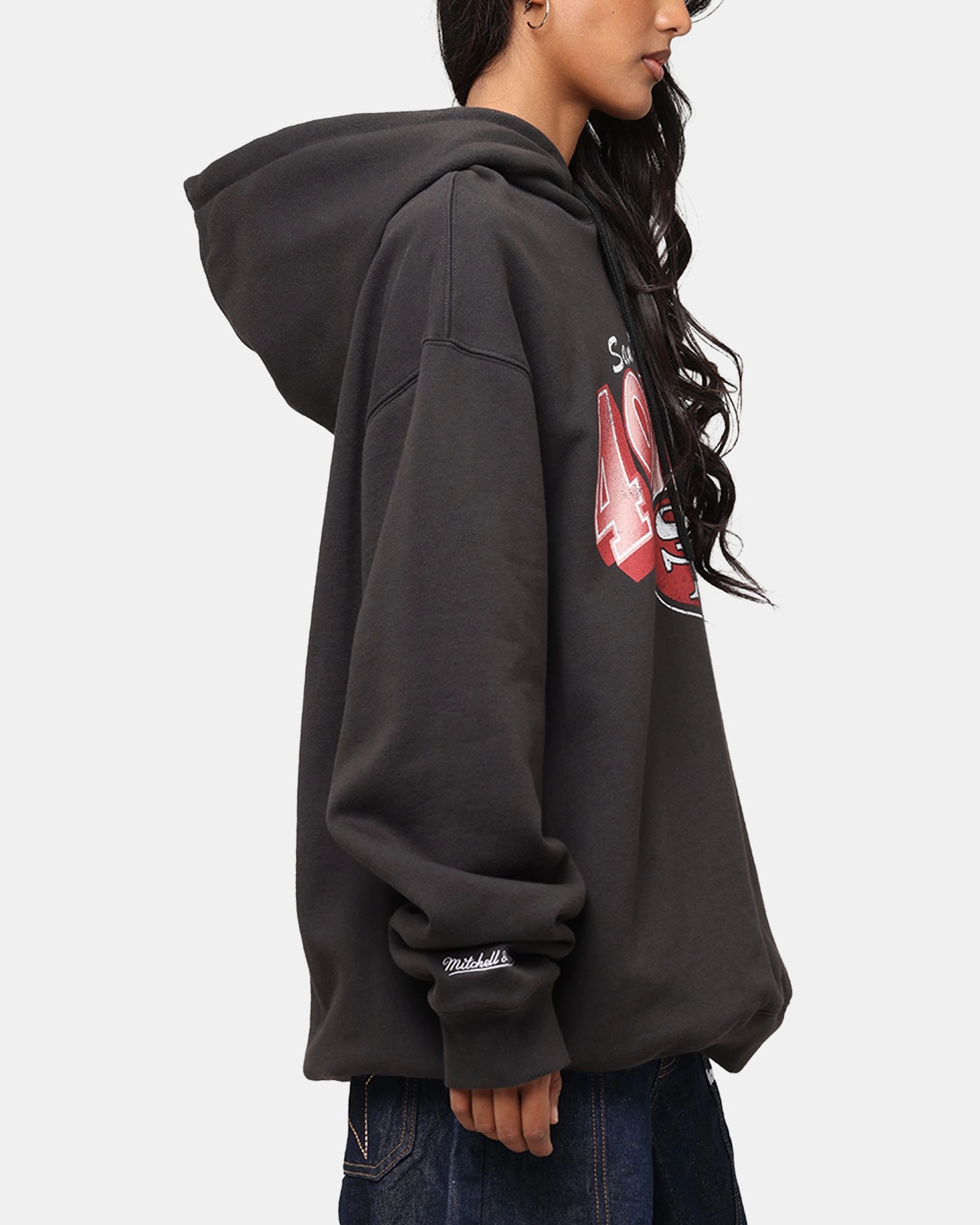 High Durability Material Mitchell & Ness San Francisco 49ers Arch Hoodie Faded Black