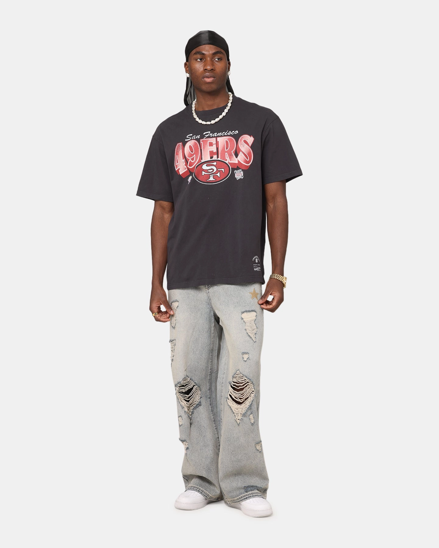 Smooth Interior Lining Mitchell & Ness San Francisco 49ers Arch T-Shirt Faded Black