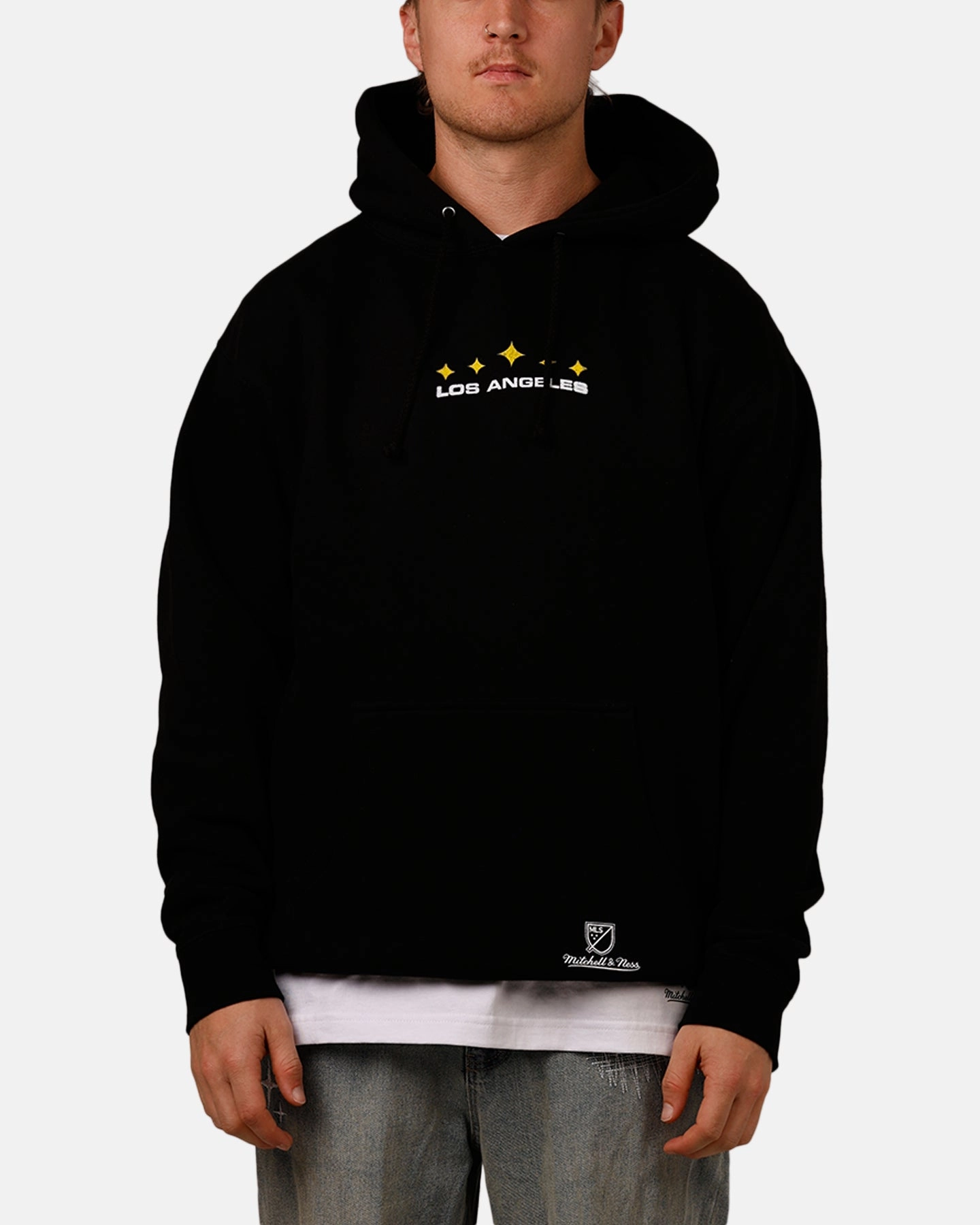 Mitchell & Ness X Los Angeles Galaxy X Culture Kings Spraypaint Hoodie Black RibbedTrim High Neck Design