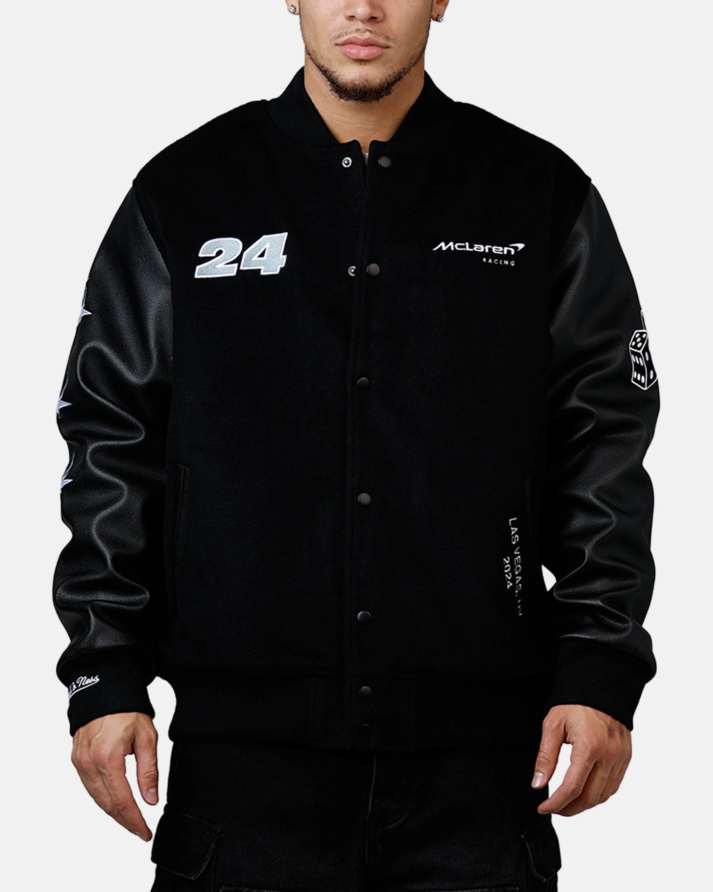 Mitchell & Ness X Mclaren 'Vegas Grad Prix 2024' Varsity Jacket Black ThermalInsulation Light Reflectivity Trim