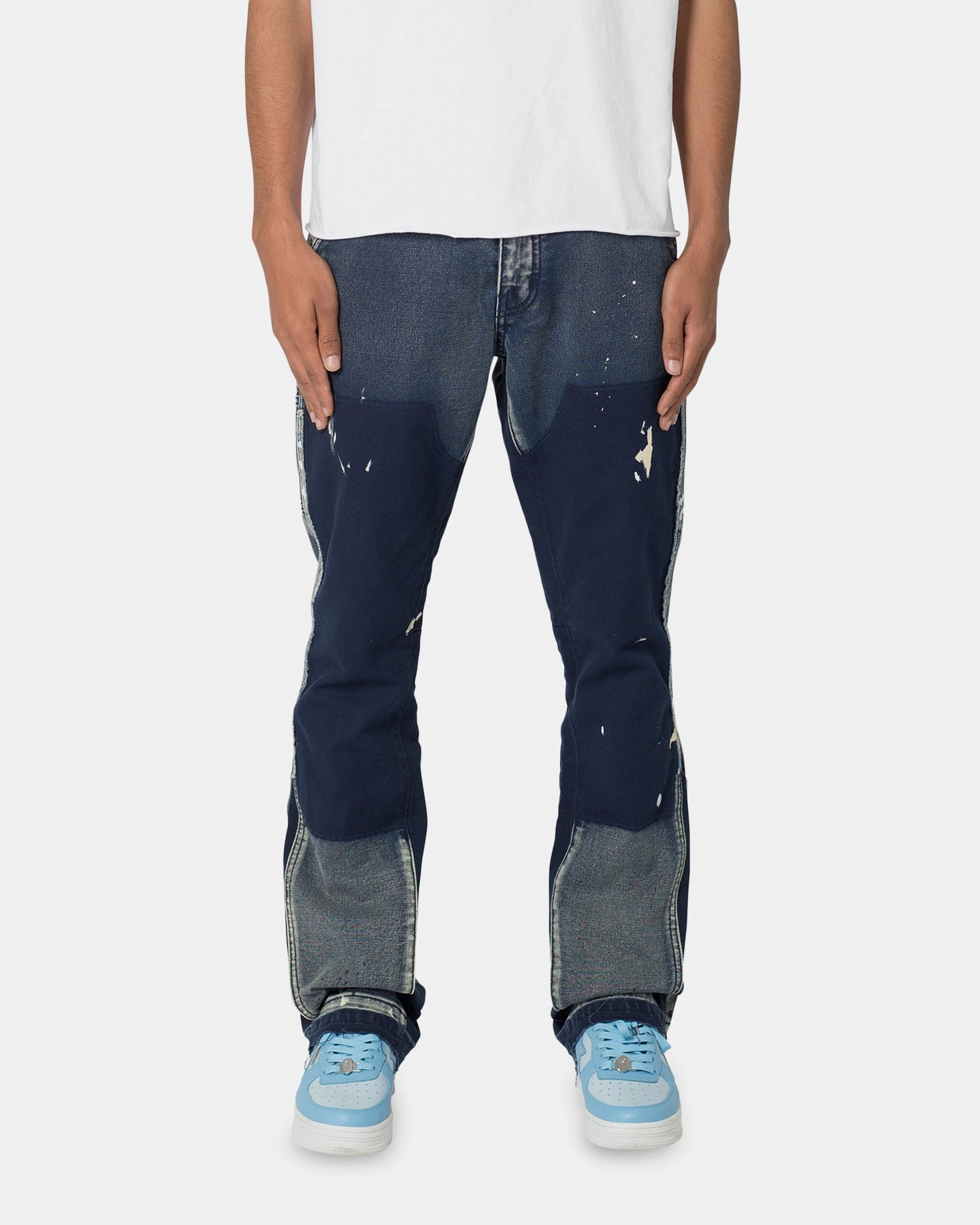 Trendy Look Tough Materials MNML B243 Flare Denim Jeans Navy