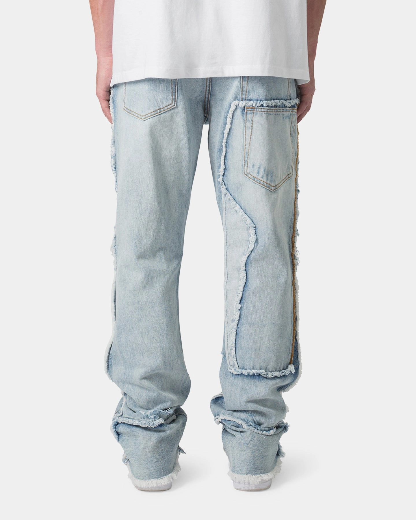MNML B373 Flare Denim Jeans Light Blue Breathable Performance Wear Abrasion Resistant Panels